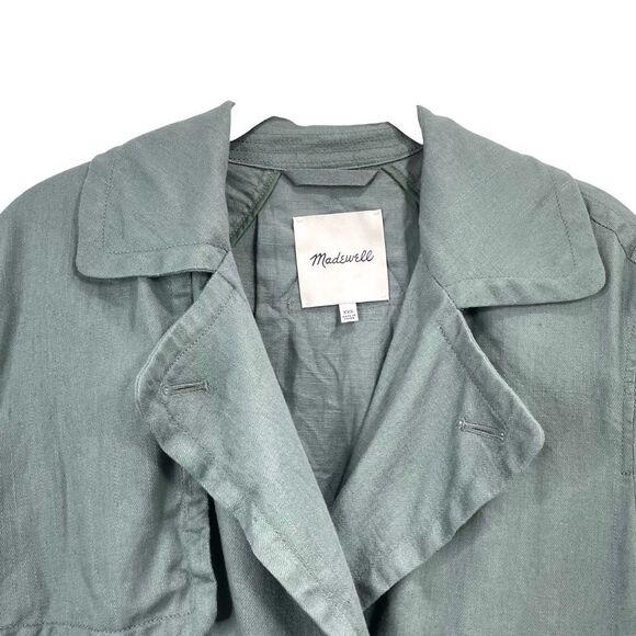 Madewell‎ Textural linen blend unlined Trench Coat Size XXS Architect Green - Picture 8 of 16